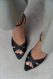MONICA Black Satin Buckle Detail Ankle Strap Women’s Heels