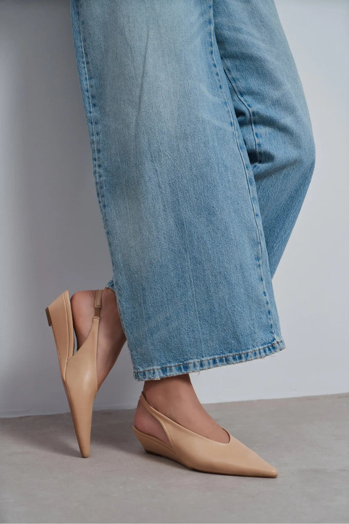 NINO Nude Matte Pointed Toe Back Strap Women’s Wedge Heel Shoes