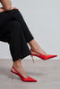 VIORA Red Satin Buckle Detail Women’s Gold Heel Shoes