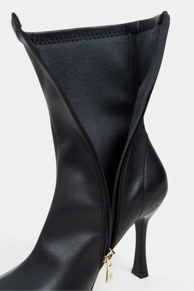 PALMA Black Matte Stretch Pointed-Toe Ankle Boots – 8 cm Stiletto Heel