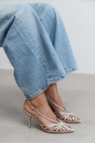 ERYU Dark Beige Satin Peep Toe Cage Detail Women’s Heeled Shoes