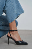 VELA Black Rustic Open Toe Ankle Strap Women’s Heel Shoes