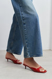 Hazel Red Rustic Patterned Square-Toe Women's Slim-Heeled Slippers