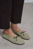 REYNA Light Green Genuine Leather Bow Detail Women’s Flat Ballet Shoes
