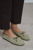 REYNA Light Green Genuine Leather Bow Detail Women’s Flat Ballet Shoes