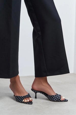 PROMISE Black Polka Dot Patterned Pointed-Toe Women's Heeled Slippers