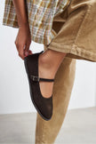 Jade Dark Brown Suede Genuine Leather Double-Buckle Flat Women's Ballet Flats
