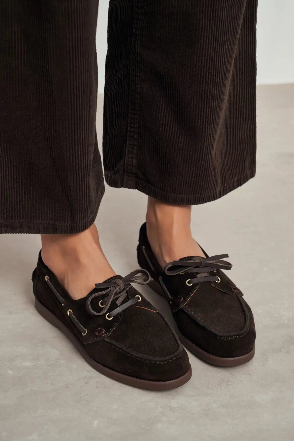 JAVED BROWN FLAT SOLE LACE-UP DETAIL WOMEN'S BALLERINA SHOES