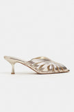 ROSIE Gold Metallic Open-Toe Cage Detail Women's Heeled Slippers