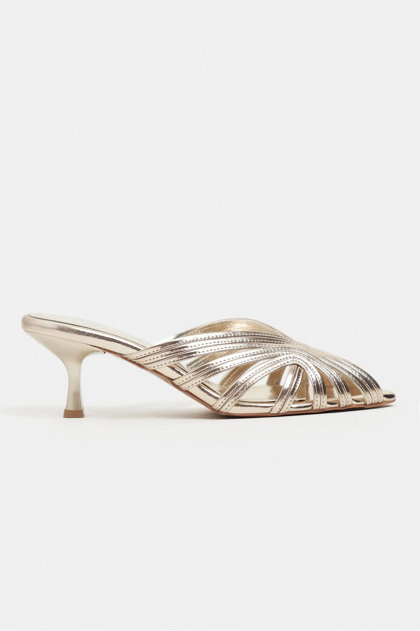 ROSIE Gold Metallic Open-Toe Cage Detail Women's Heeled Slippers