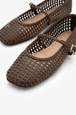 LIYEN Brown Handwoven Mary Jane Strap Women’s Ballet Flats