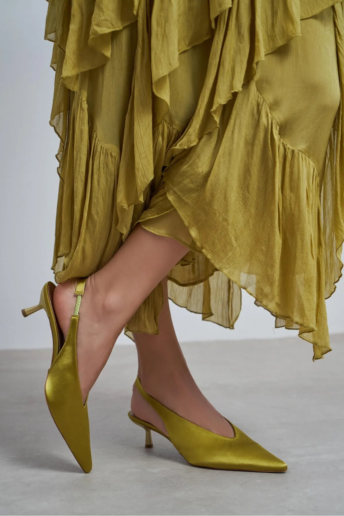 WILSON Green Satin Neoprene Slingback Women’s Heels