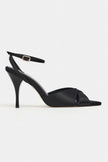 MONICA Black Satin Buckle Detail Ankle Strap Women’s Heels