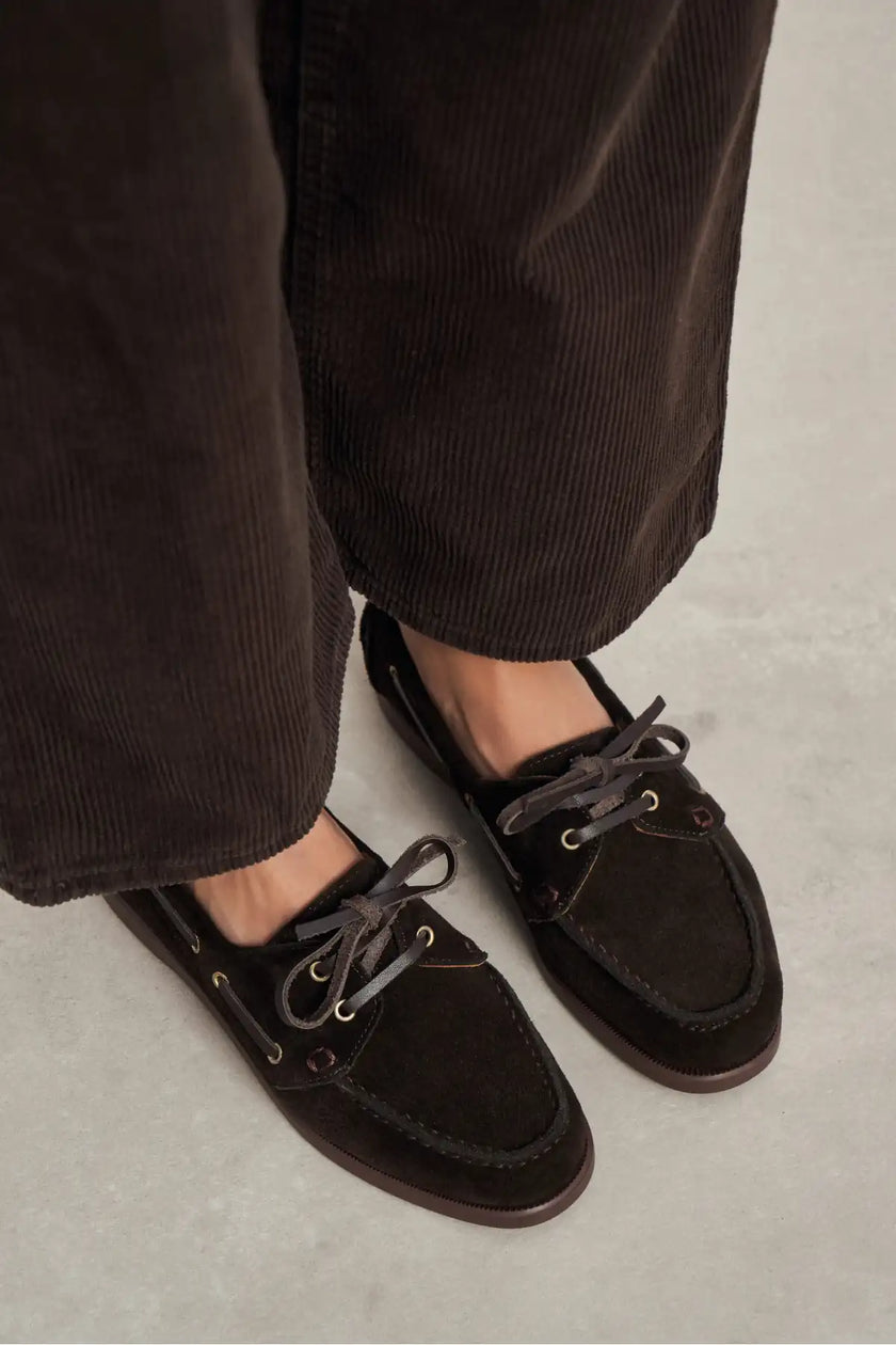 JAVED BROWN FLAT SOLE LACE-UP DETAIL WOMEN'S BALLERINA SHOES