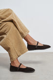 Jade Dark Brown Suede Genuine Leather Double-Buckle Flat Women's Ballet Flats