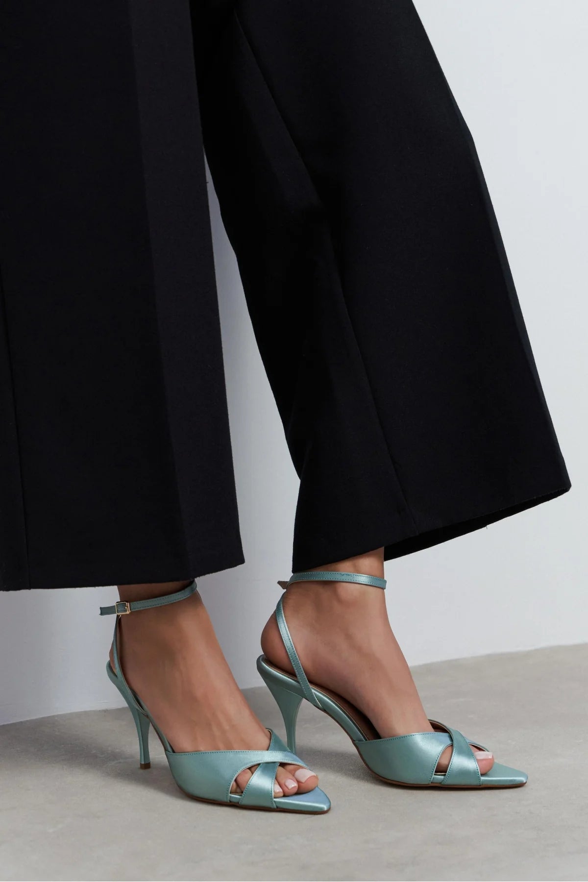 MONICA Turquoise Satin Ankle Strap Detail Women’s Stiletto Heels