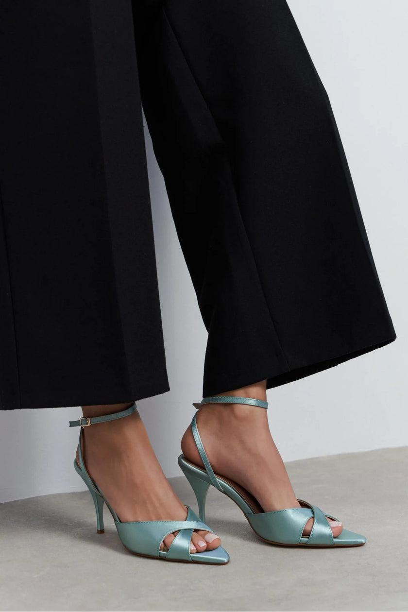 MONICA Turquoise Satin Ankle Strap Detail Women’s Stiletto Heels