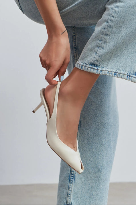ADEN Beige Rustic Pattern Open Toe Pointed Women’s Heels