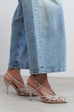 ERYU Dark Beige Satin Peep Toe Cage Detail Women’s Heeled Shoes