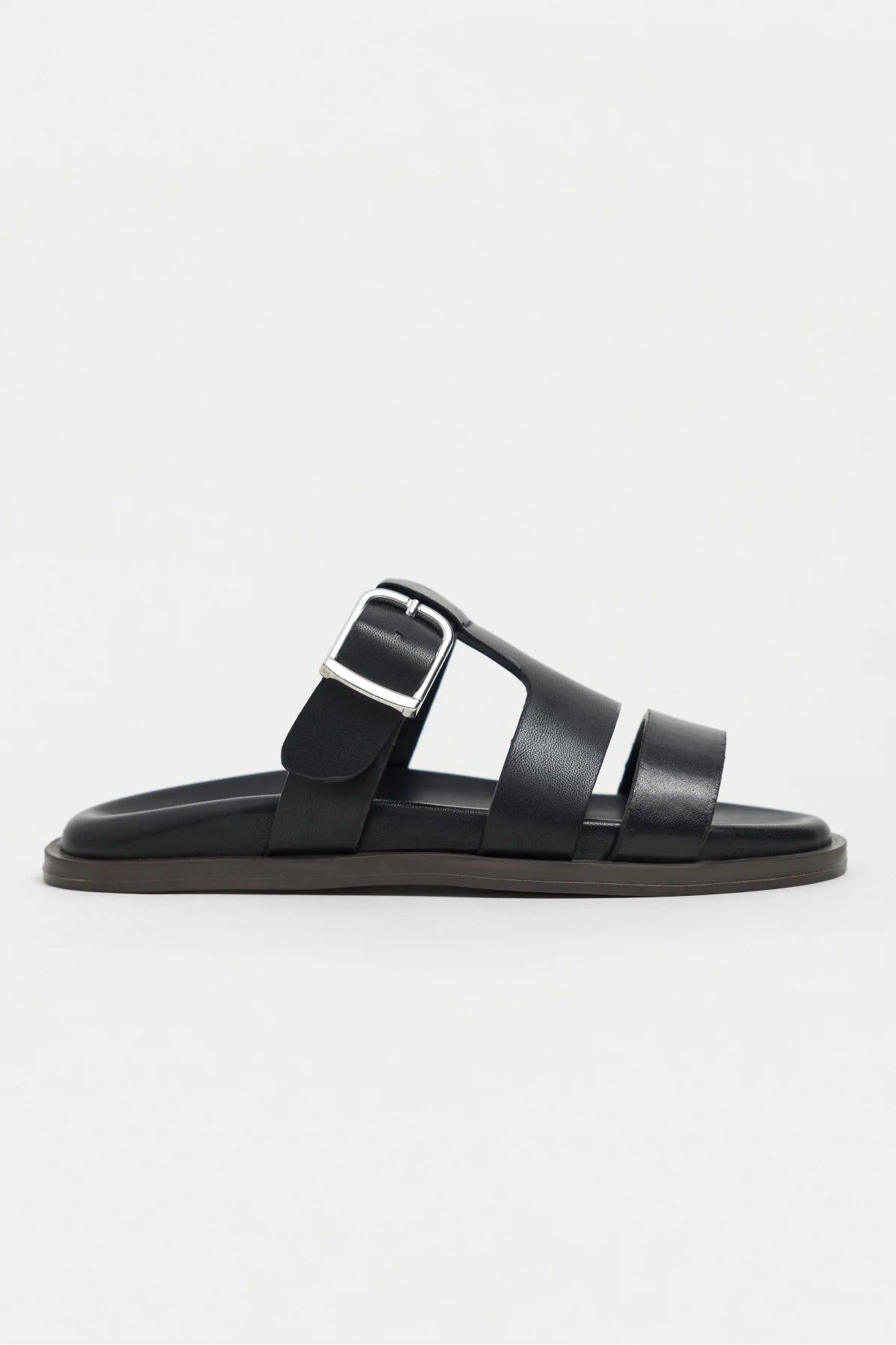 SPIRIT Black Matte Buckle Detail Flat Women’s Slippers