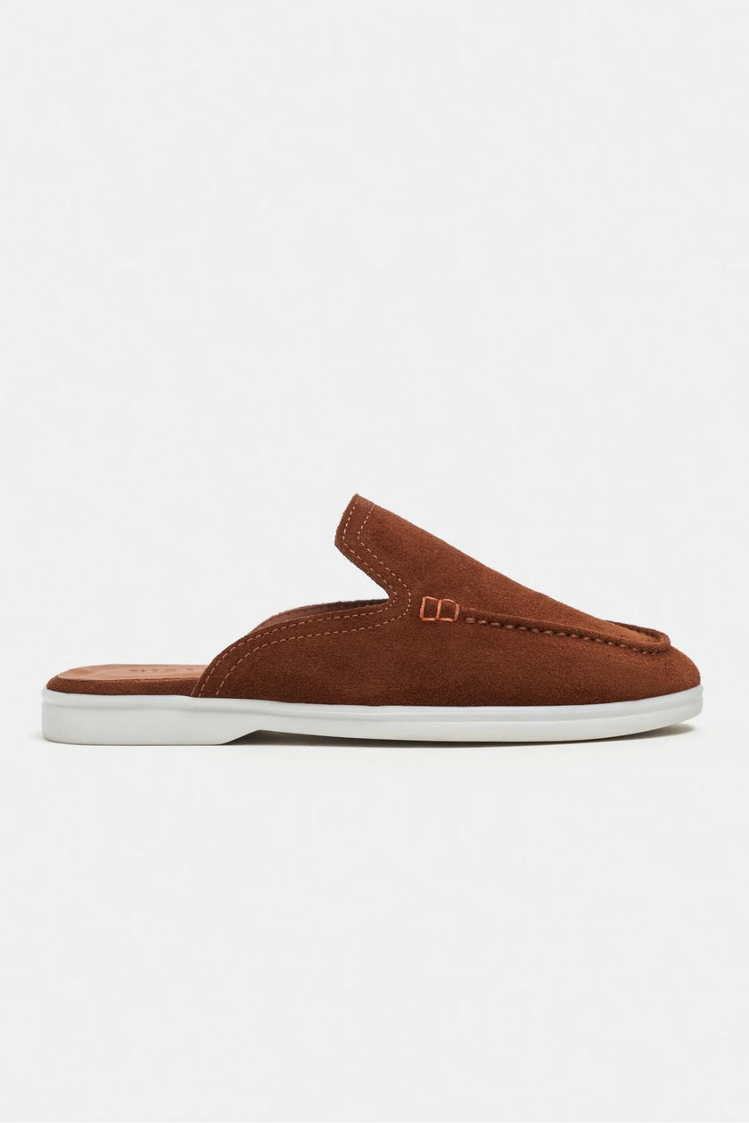 LETTY Tan Suede Leather Flat Women’s Loafer Slippers