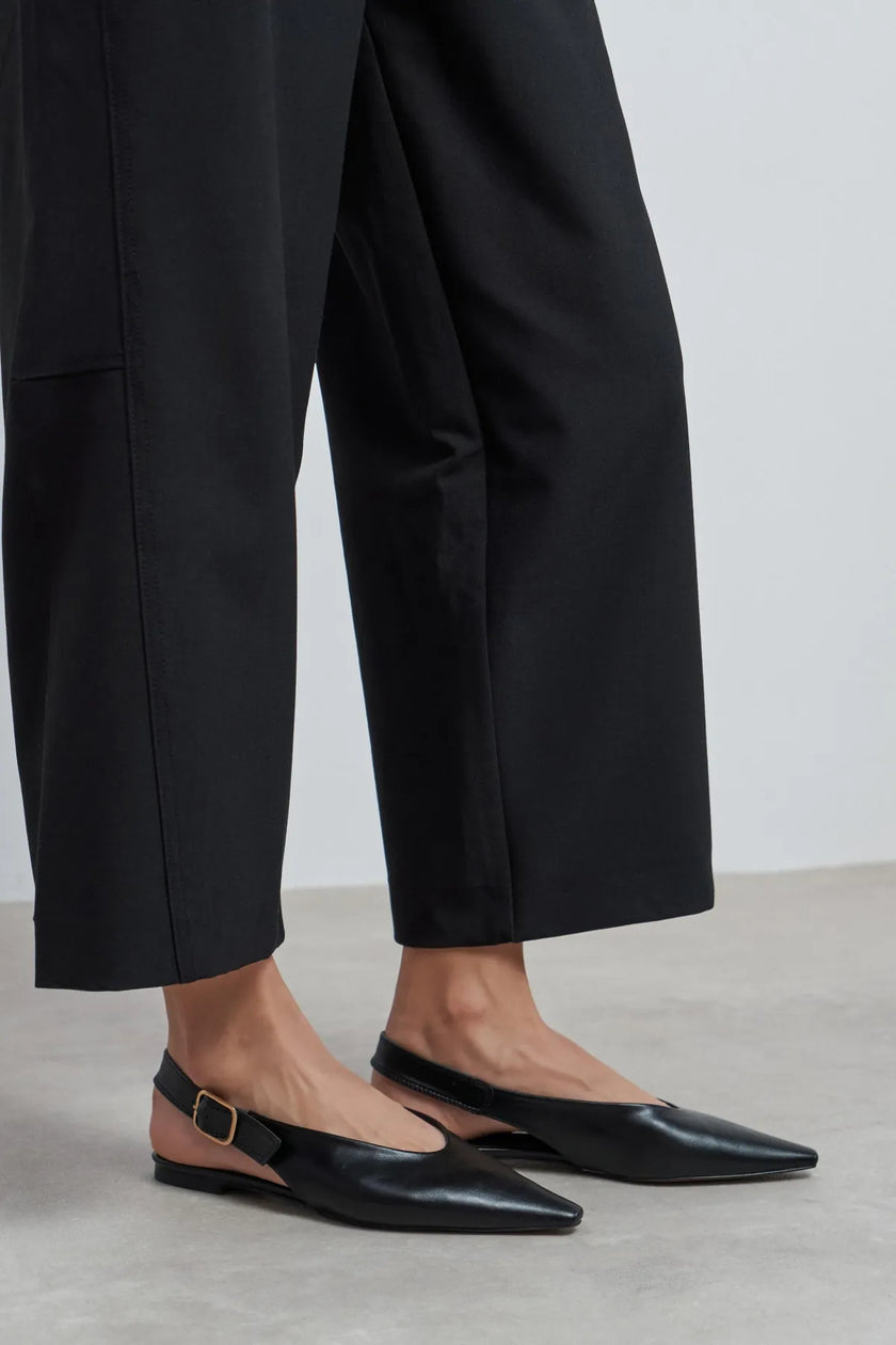 TESSA Black Matte Pointed Toe Buckle Detail Low Heel Women’s Flats