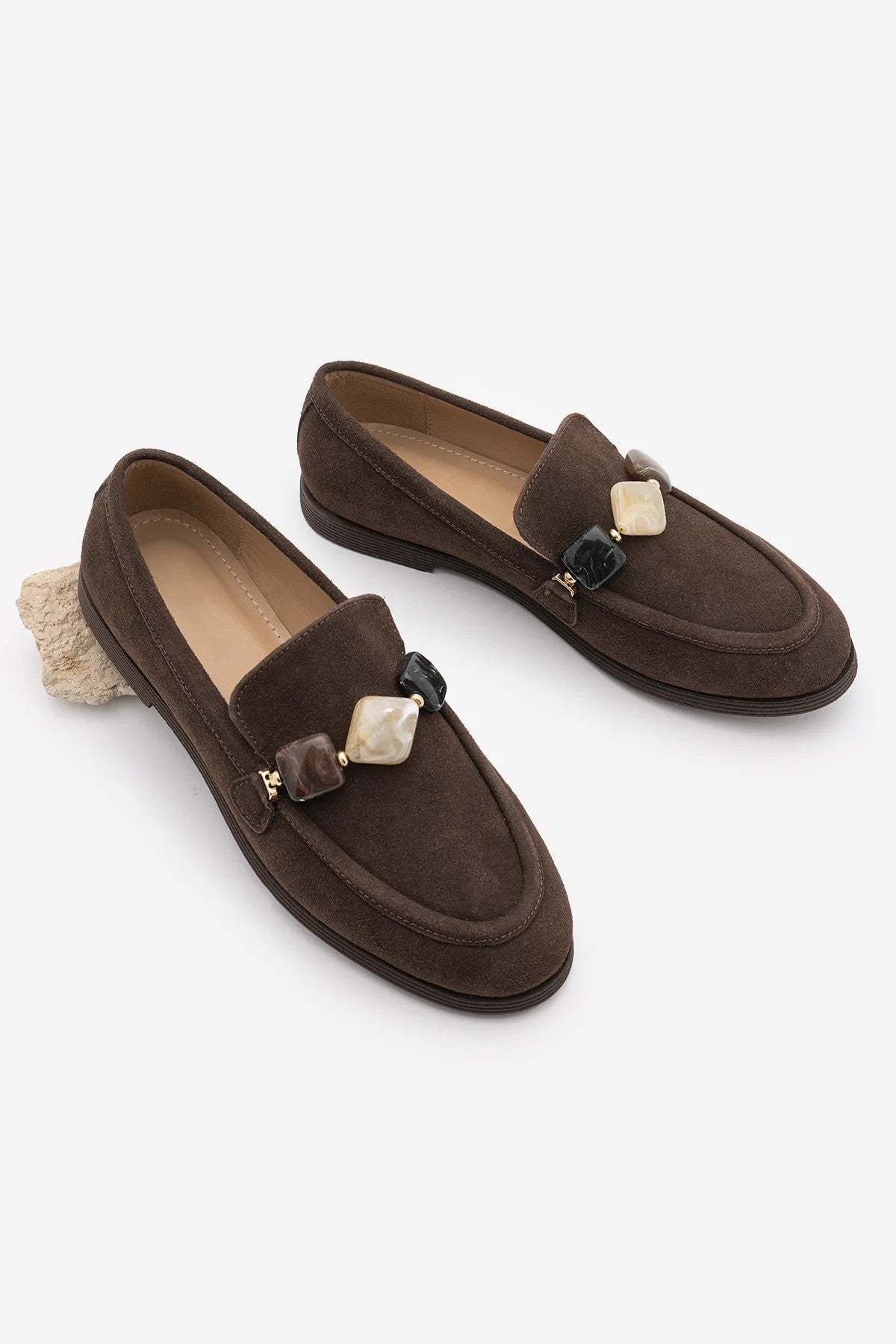 MENIVA Brown Suede Stone Detail Women’s Loafers | FOOTWEAR | Loafers | Lebbse MENIVA Brown Suede Stone Detail Women’s Loafers | FOOTWEAR | Loafers | Lebbse