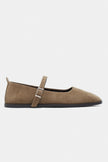Jade Rome Beige Suede Genuine Leather Double-Buckle Flat Women's Ballet Flats