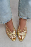 Gold Metallic Peep Toe Cage Detail Women’s Heeled Shoes