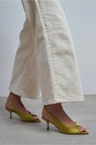 SALVA Green Satin Pointed Toe Open Front Women’s Heels