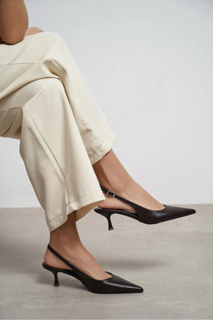 MEGY Brown Matte Slingback Pointed-Toe Women's Heels