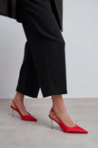VIORA Red Satin Buckle Detail Women’s Gold Heel Shoes