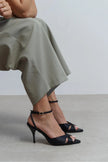 MONICA Black Satin Buckle Detail Ankle Strap Women’s Heels