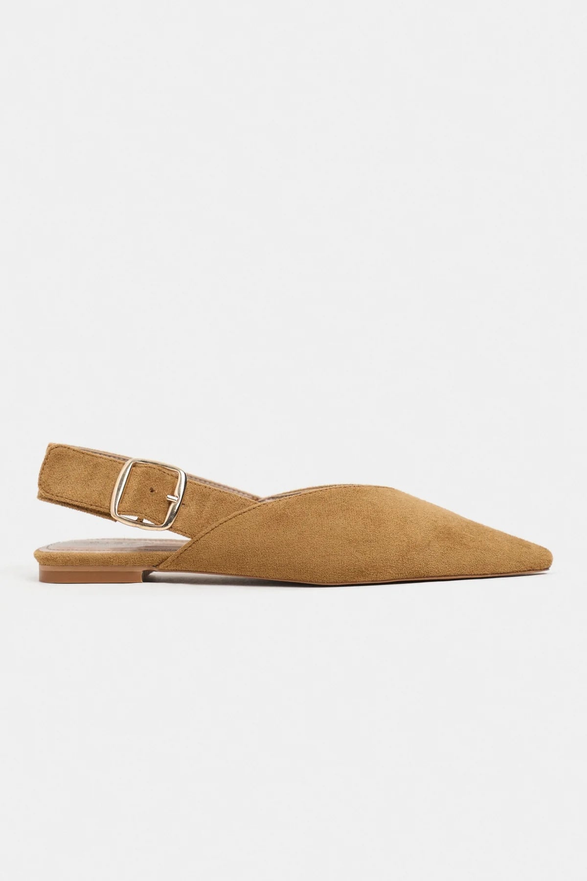 BENETO Tan Suede Pointed Toe Belt Detail Women’s Ballet Flats