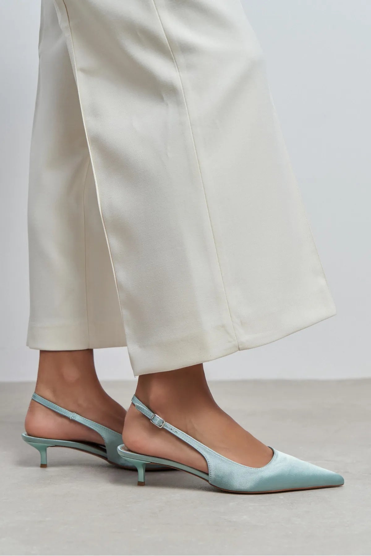 ROVIA Turquoise Satin Pointed-Toe Thin Heel Women's Shoes