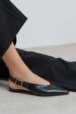 TESSA Black Matte Pointed Toe Buckle Detail Low Heel Women’s Flats