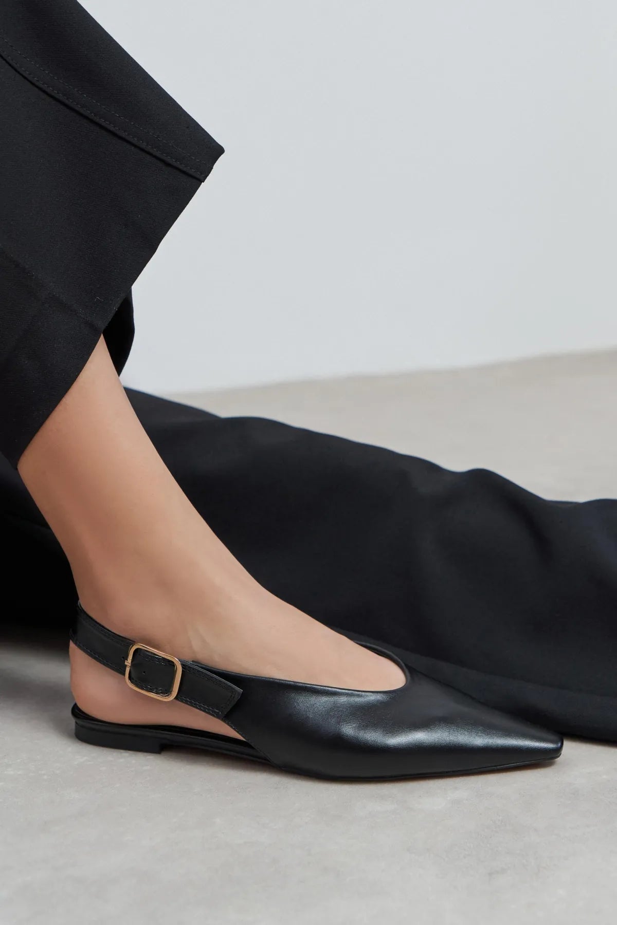 TESSA Black Matte Pointed Toe Buckle Detail Low Heel Women’s Flats
