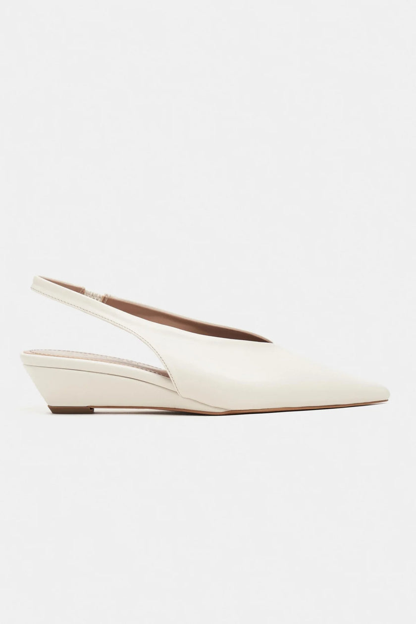 NINO Beige Matte Pointed Toe Back Strap Women’s Wedge Heel Shoes