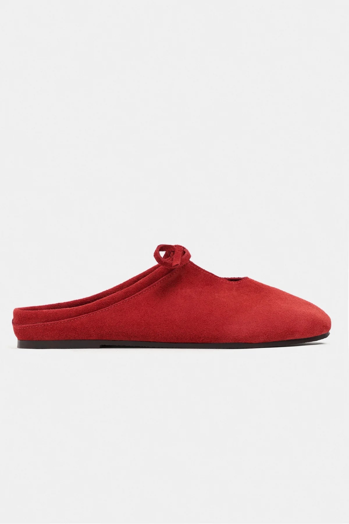 AREM Red Genuine Leather Suede Bow Detail Women's Flat Slippers