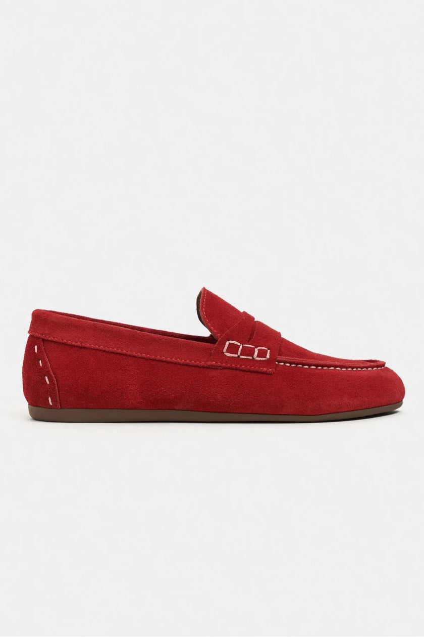 JERY Red Suede Leather Women’s Loafer Shoes