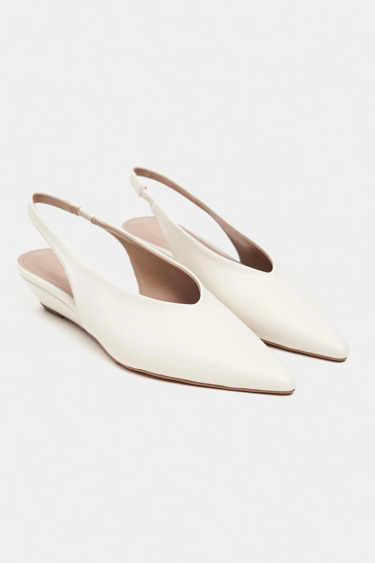 NINO Beige Matte Pointed Toe Back Strap Women’s Wedge Heel Shoes