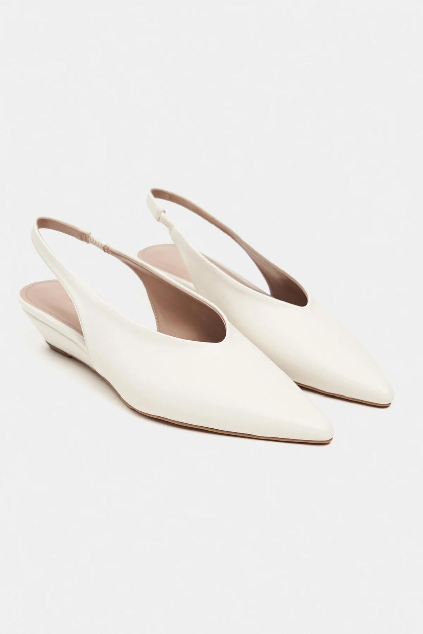NINO Beige Matte Pointed Toe Back Strap Women’s Wedge Heel Shoes