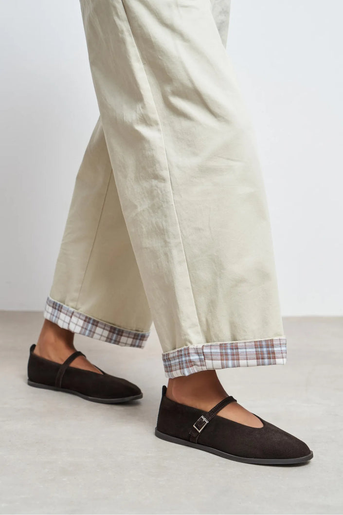 Nora Bitter Brown Suede Genuine Leather Buckle Detail Flat Women's Ballet Flats