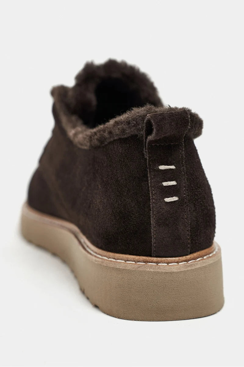 LUSHA Brown Genuine Suede Leather Fur-Lined Lace-Up Shoes – 2 cm