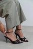MONICA Black Satin Buckle Detail Ankle Strap Women’s Heels