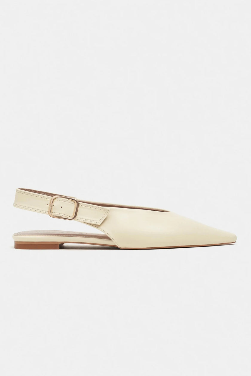 TESSA Butter Yellow Matte Pointed Toe Buckle Detail Low Heel Women’s Flats