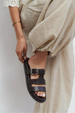 SPIRIT Brown Matte Buckle Detail Flat Women’s Slippers