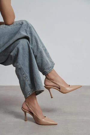 ELARA Nude Matte Slingback V-Vamp Pointed Toe Women’s Heels