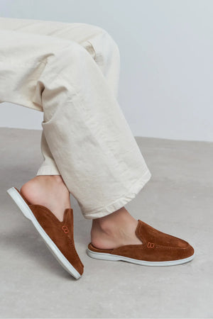 LETTY Tan Suede Leather Flat Women’s Loafer Slippers
