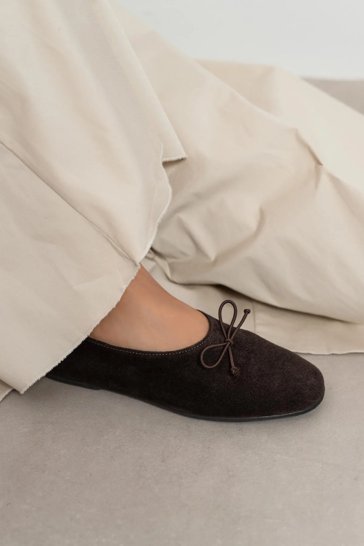 REYNA Bitter Brown Genuine Leather Bow Detail Women’s Flat Ballet Shoes